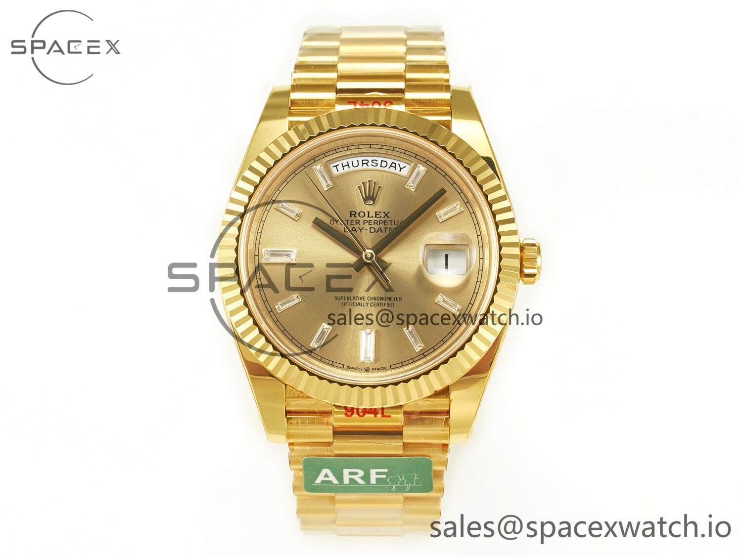 Day Date 40 228238 ARF 904L Steel YG Crystal Diamonds Bezel on President Bracelet VR3255 — custom-built watch