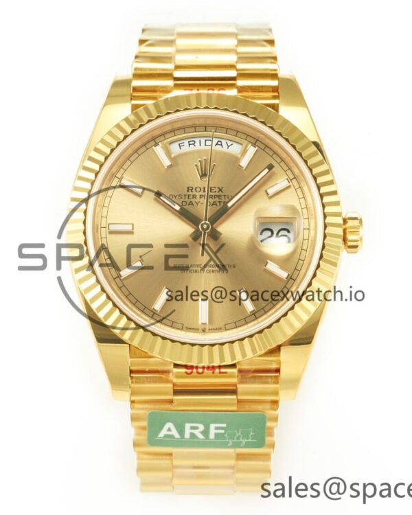 DayDate 40 228238 ARF 904L Steel Gold Stick Dial on President Bracelet VR3255 — custom-built watch