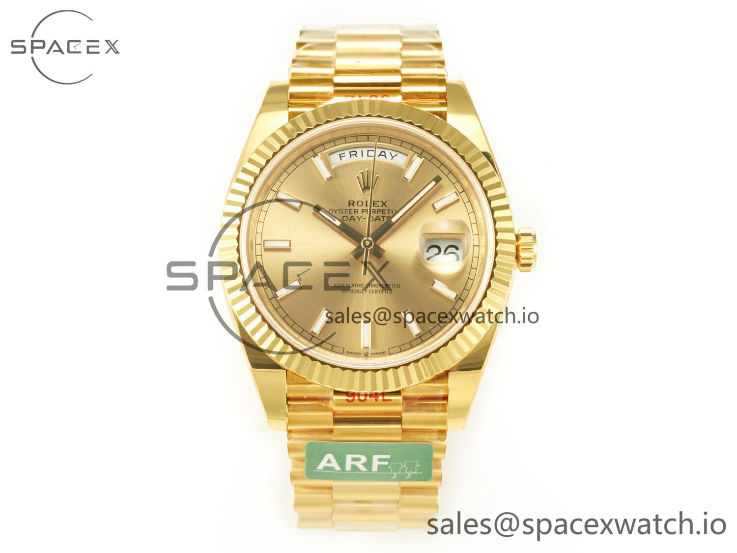 DayDate 40 228238 ARF 904L Steel Gold Stick Dial on President Bracelet VR3255 — custom-built watch