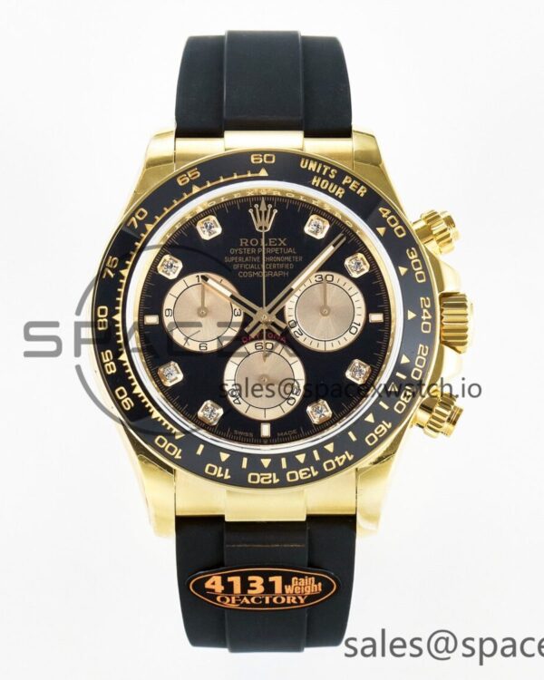 Daytona 126518 QF reference-accurate Black/YG Diamonds Dial on Oysterflex Strap SH4131 V6（Gain Weight） — custom-built watch
