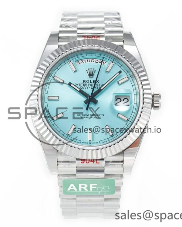 Day Date 40 228236 ARF 904L Steel Tiffany Blue Stick Dial on President Bracelet VR3255 — custom-built watch
