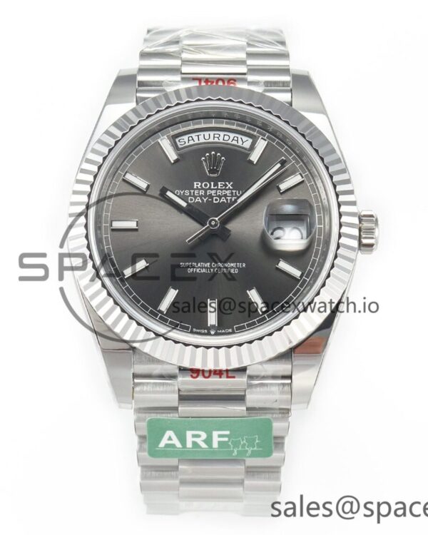 Day Date 40 228239 ARF 904L Steel Grey Stick Dial on President Bracelet VR3255 — custom-built watch