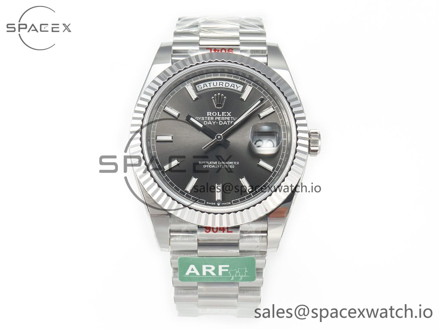 Day Date 40 228239 ARF 904L Steel Grey Stick Dial on President Bracelet VR3255 — custom-built watch