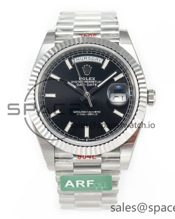 Day Date 40 228239 ARF 904L Steel Black Dial on President Bracelet VR3255 — custom-built watch