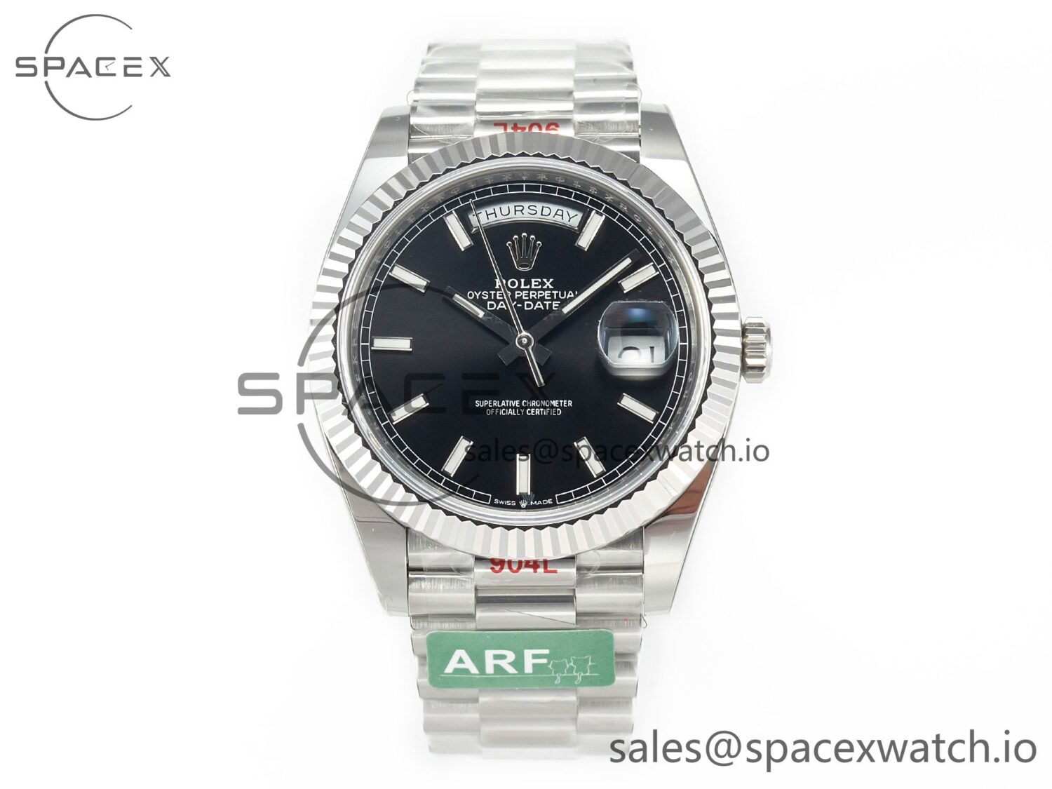 Day Date 40 228239 ARF 904L Steel Black Dial on President Bracelet VR3255 — custom-built watch