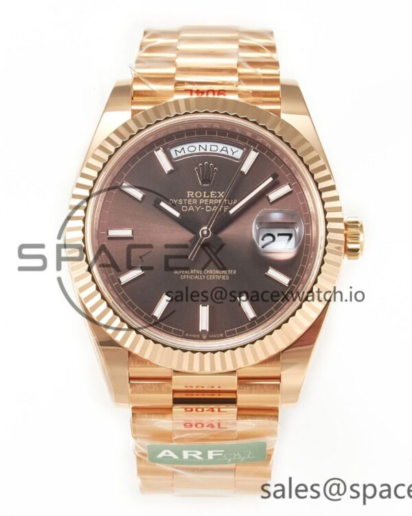 Day Date 40 228235 ARF 904L Steel Brown Stick Dial on President Bracelet VR3255 — custom-built watch