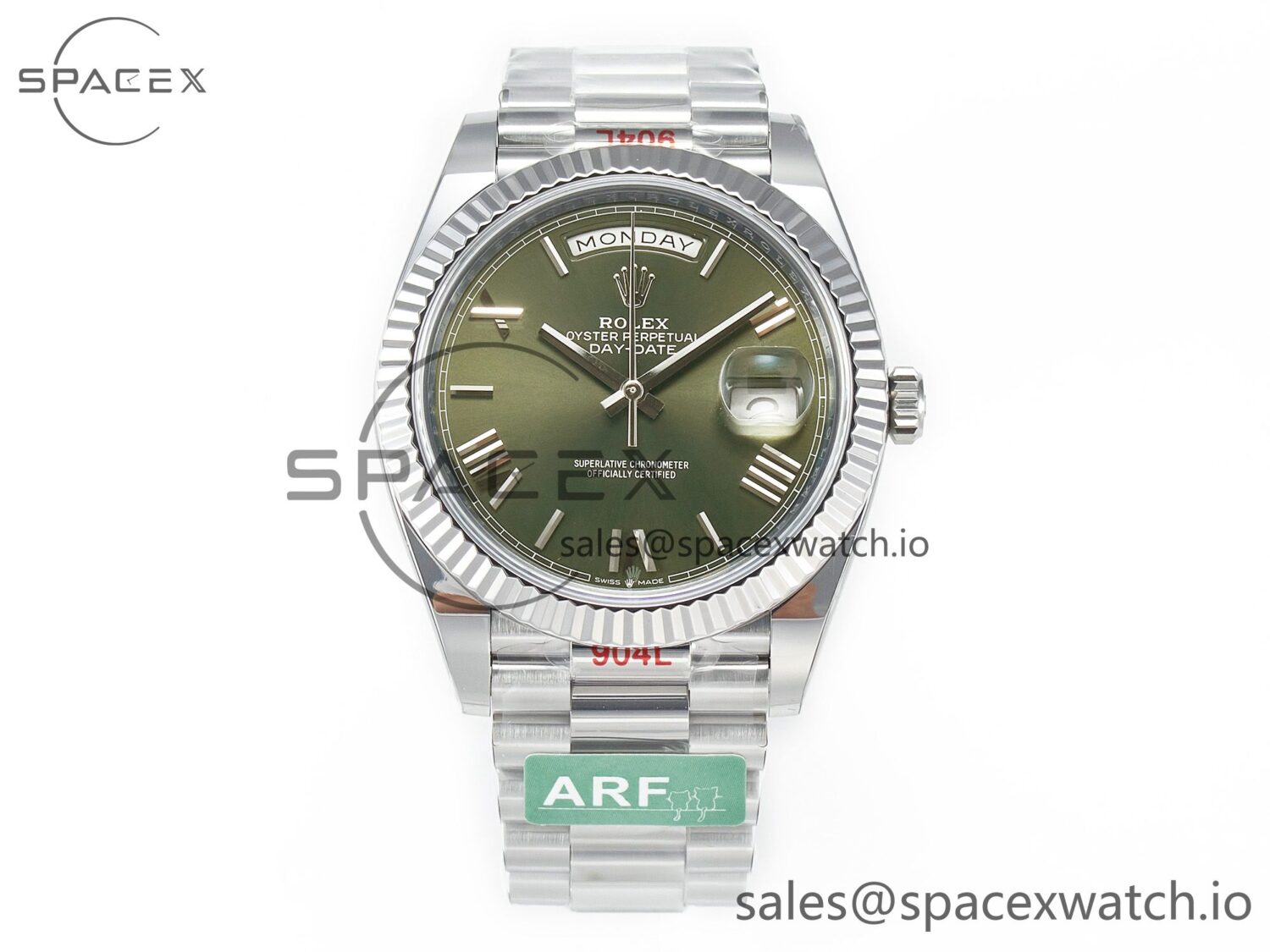 Day Date 40 SS 228239 ARF reference-accurate Green Roman Dial on President Bracelet VR3255 — custom-built watch