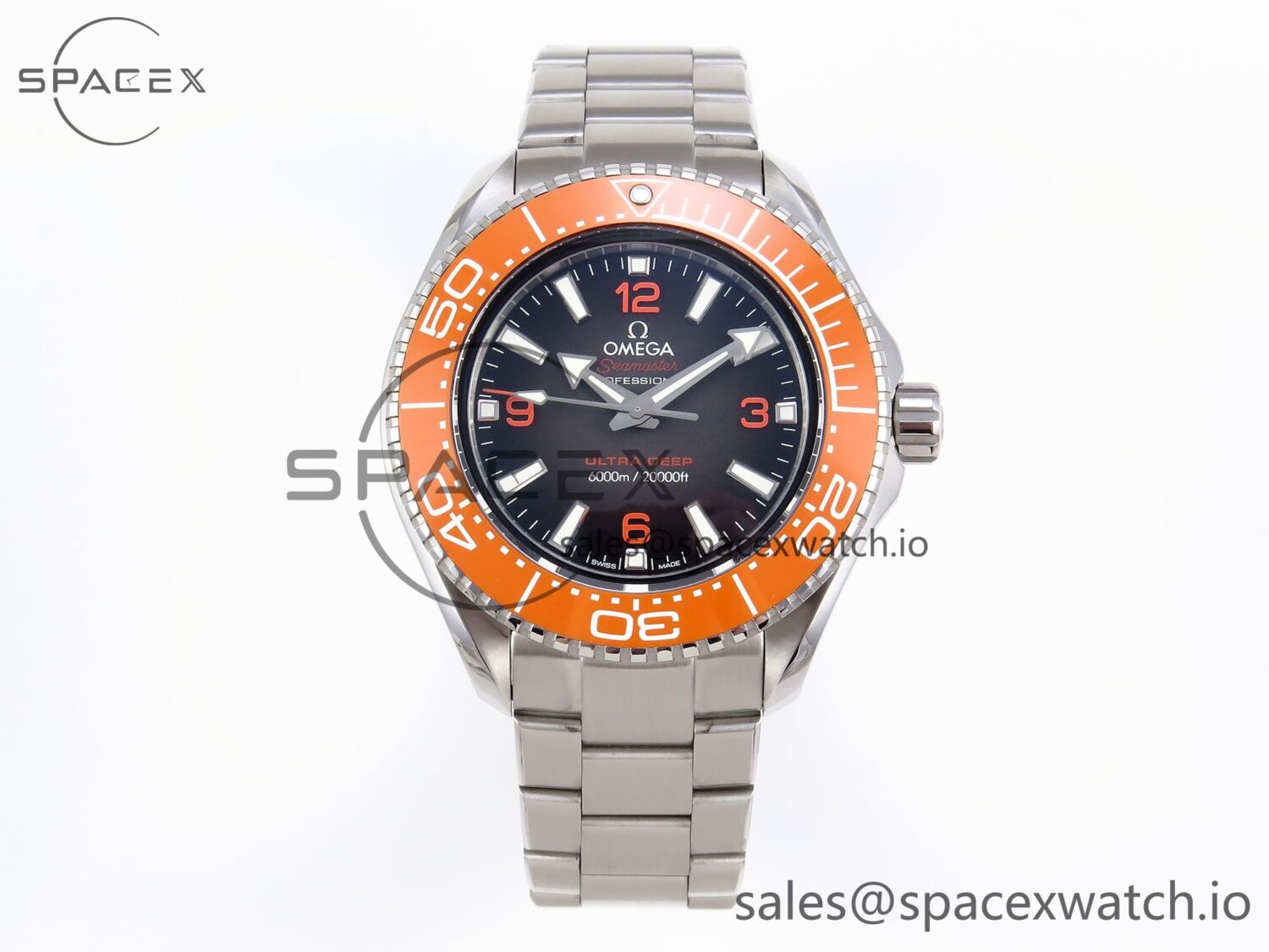 Omega Seamaster 6000M Ultra Deep SS VSF reference-accurate Brown Dial Orange Bezel on SS Bracelet A8912 hand-finished build — custom-built watch