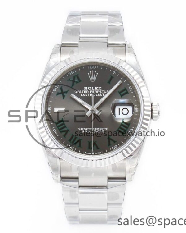 DateJust 41 126330 904L SS VSF reference-accurate Gray Dial Green Roman on Oyster Bracelet VS3235 — custom-built watch