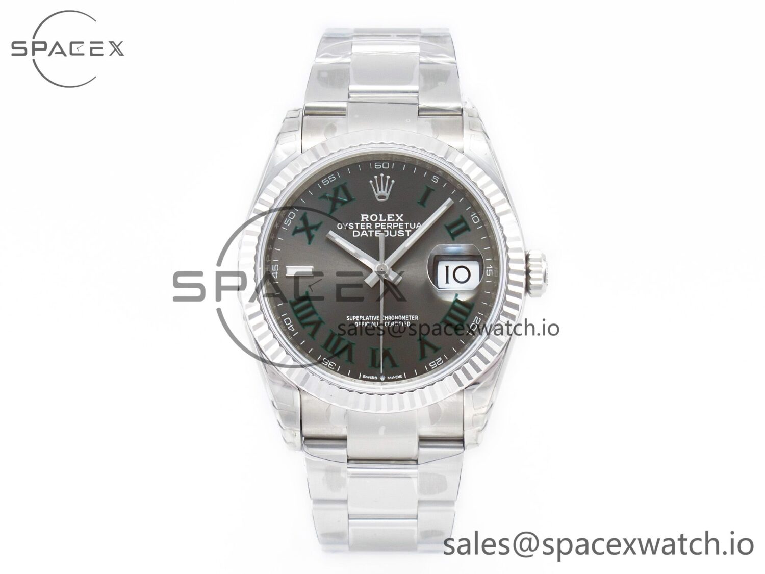 DateJust 41 126330 904L SS VSF reference-accurate Gray Dial Green Roman on Oyster Bracelet VS3235 — custom-built watch