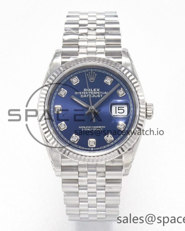 DateJust 36 SS 116234 VSF reference-accurate 904L Steel Blue Diamonds Dial on Jubilee Bracelet VS3135 — custom-built watch