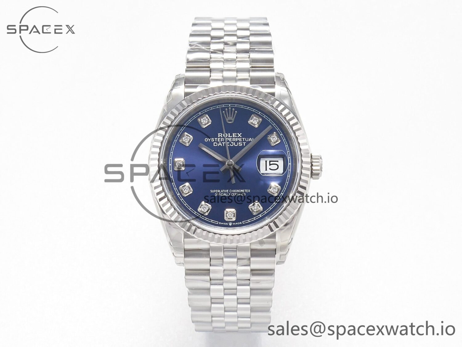 DateJust 36 SS 116234 VSF reference-accurate 904L Steel Blue Diamonds Dial on Jubilee Bracelet VS3135 — custom-built watch