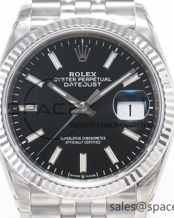 DateJust 36 SS 116234 VSF reference-accurate 904L Steel Black Stick Dial on Jubilee Bracelet VS3135 — custom-built watch