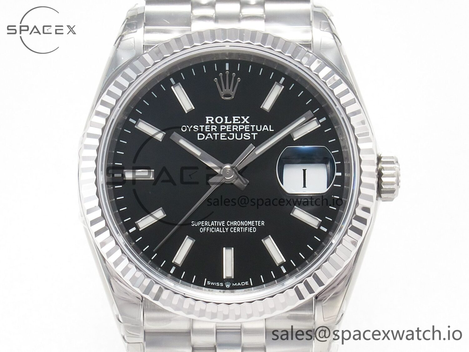 DateJust 36 SS 116234 VSF reference-accurate 904L Steel Black Stick Dial on Jubilee Bracelet VS3135 — custom-built watch