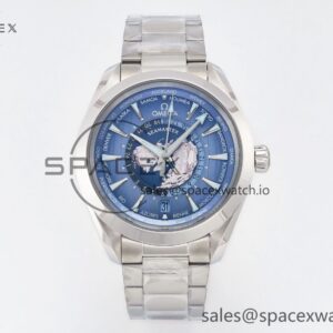 Aqua Terra 150M 43mm Worldtimer 24 VSF reference-accurate Summer Blue Dial on SS Bracelet A8938 hand-finished build — custom-built watch
