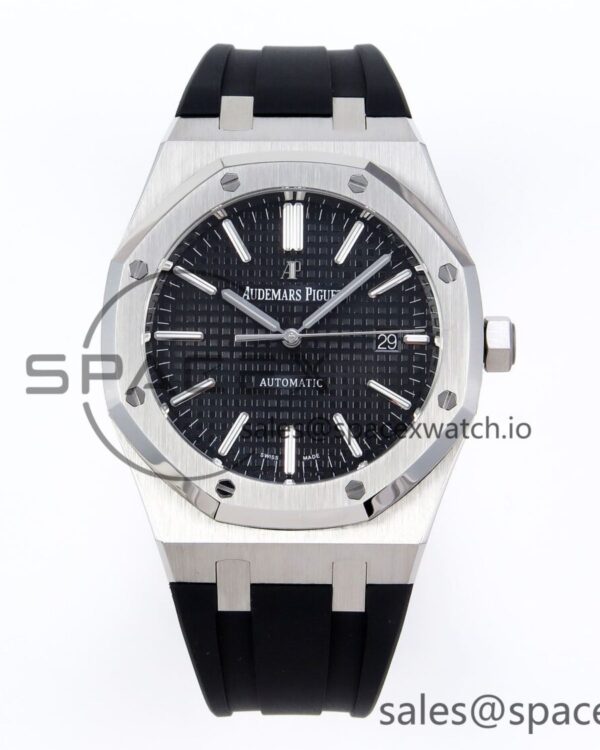 Audermars Piguet Royal Oak 41mm 15400 SS APSF reference-accurate Black Textured Dial on Black Rubber Strap SA3120 hand-finished build V3 — custom-built watch