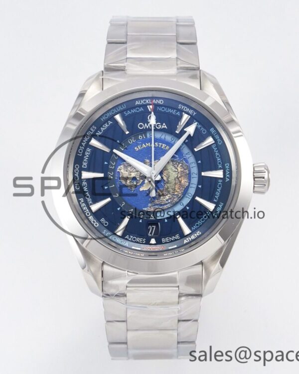 Aqua Terra 150M 43mm Worldtimer 24 VSF reference-accurate Blue Dial on SS Bracelet A8938 hand-finished build — custom-built watch