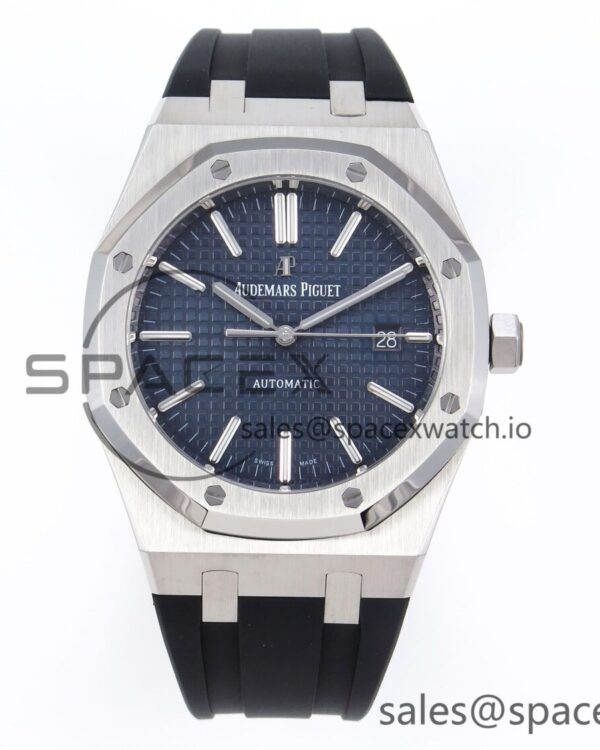 Audermars Piguet Royal Oak 41mm 15400 SS APSF reference-accurate Blue Textured Dial on Black Rubber Strap SA3120 hand-finished build V3 — custom-built watch