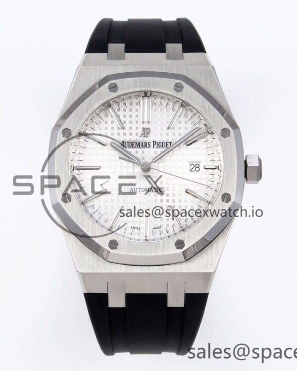 Audermars Piguet Royal Oak 41mm 15400 SS APSF reference-accurate White Textured Dial on Black Rubber Strap SA3120 hand-finished build V3 — custom-built watch