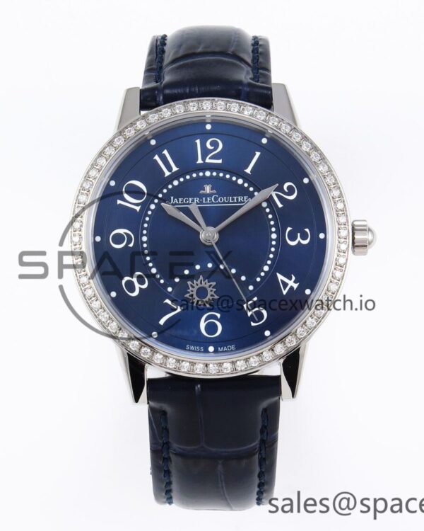 Jaeger-Lecoultre Rendez-Vous Night & Day SS APSF reference-accurate Blue Textured Dial Diamonds Bezel on Blue Leather Strap SA898 — custom-built watch