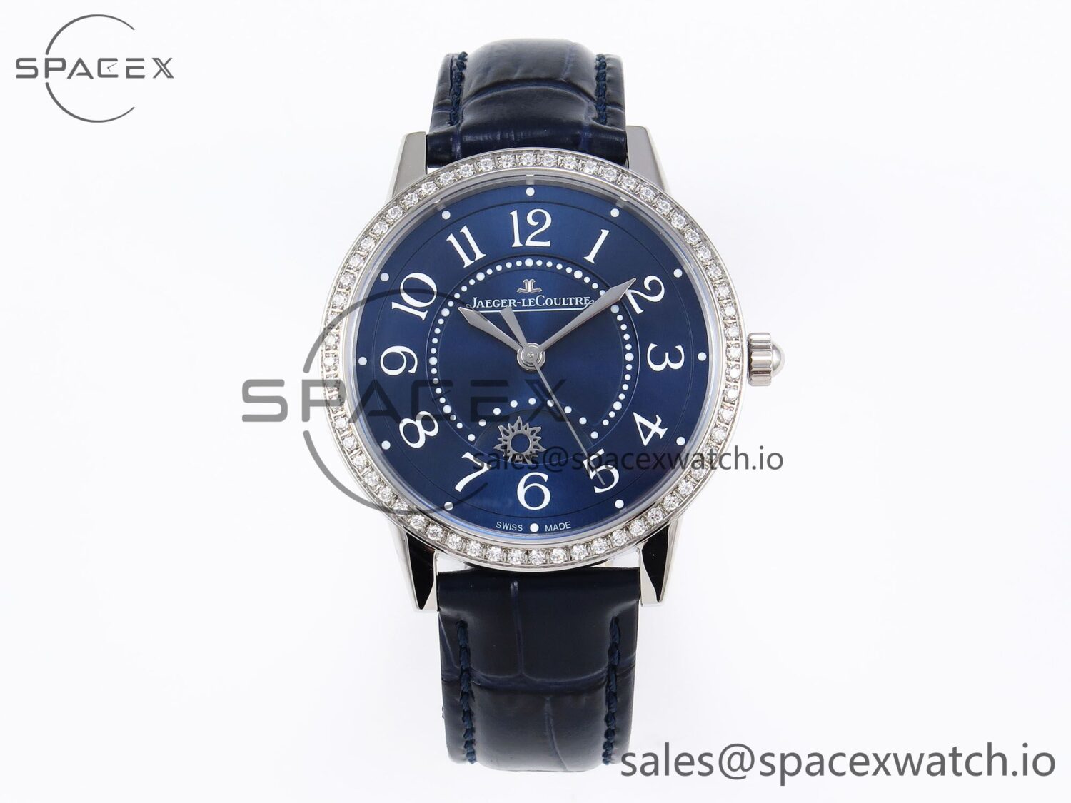 Jaeger-Lecoultre Rendez-Vous Night & Day SS APSF reference-accurate Blue Textured Dial Diamonds Bezel on Blue Leather Strap SA898 — custom-built watch