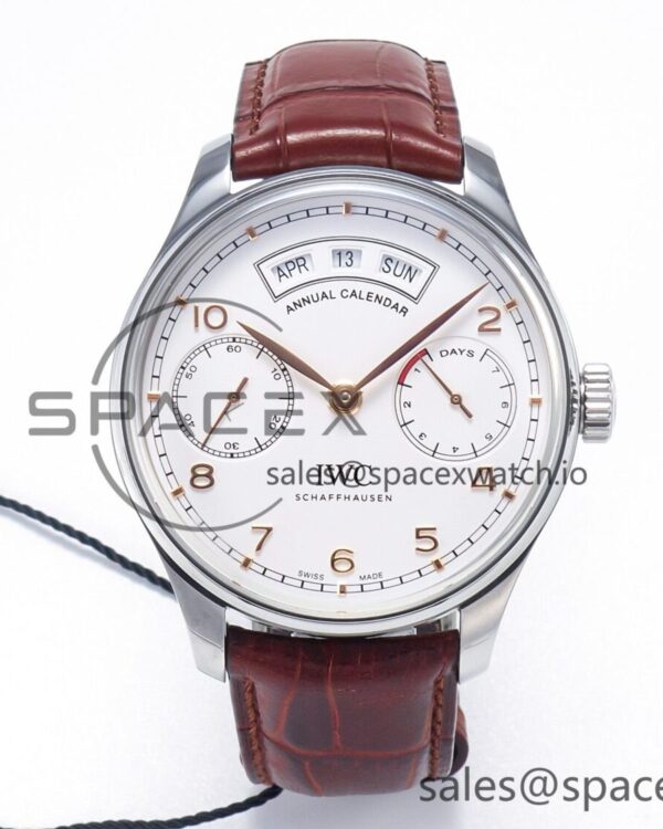 Portuguese Real PR Real Annual Calendar IW5035 ZF reference-accurate White Dial RG Markers on Brown Leather Strap A52850 — custom-built watch
