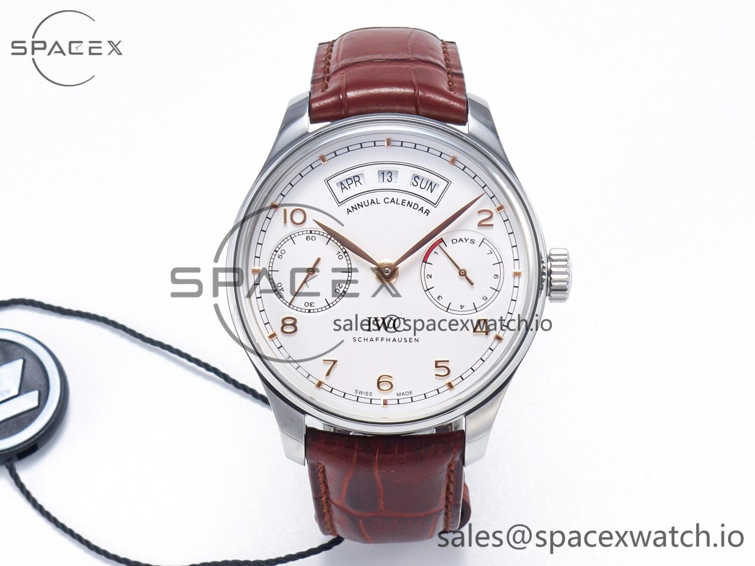 Portuguese Real PR Real Annual Calendar IW5035 ZF reference-accurate White Dial RG Markers on Brown Leather Strap A52850 — custom-built watch