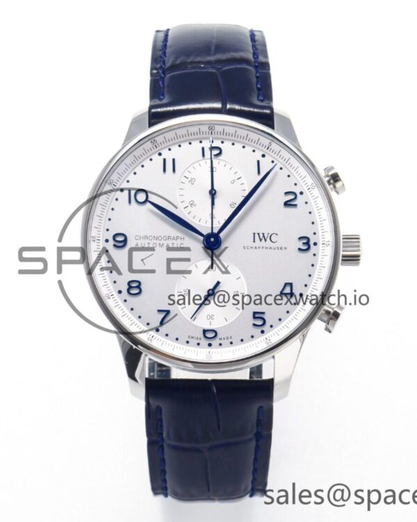 Portuguese Chrono IW371605 ZF reference-accurate White Dial on Blue Leather Strap A69355 — custom-built watch
