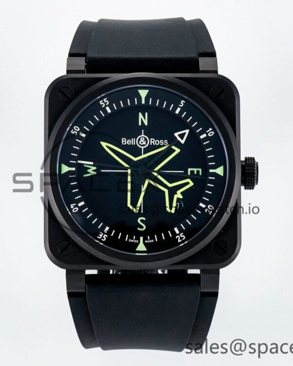 BR-03 Gyrocompass BRF reference-accurate Black Dial on Black Rubber Strap MIYOTA 9015 — custom-built watch