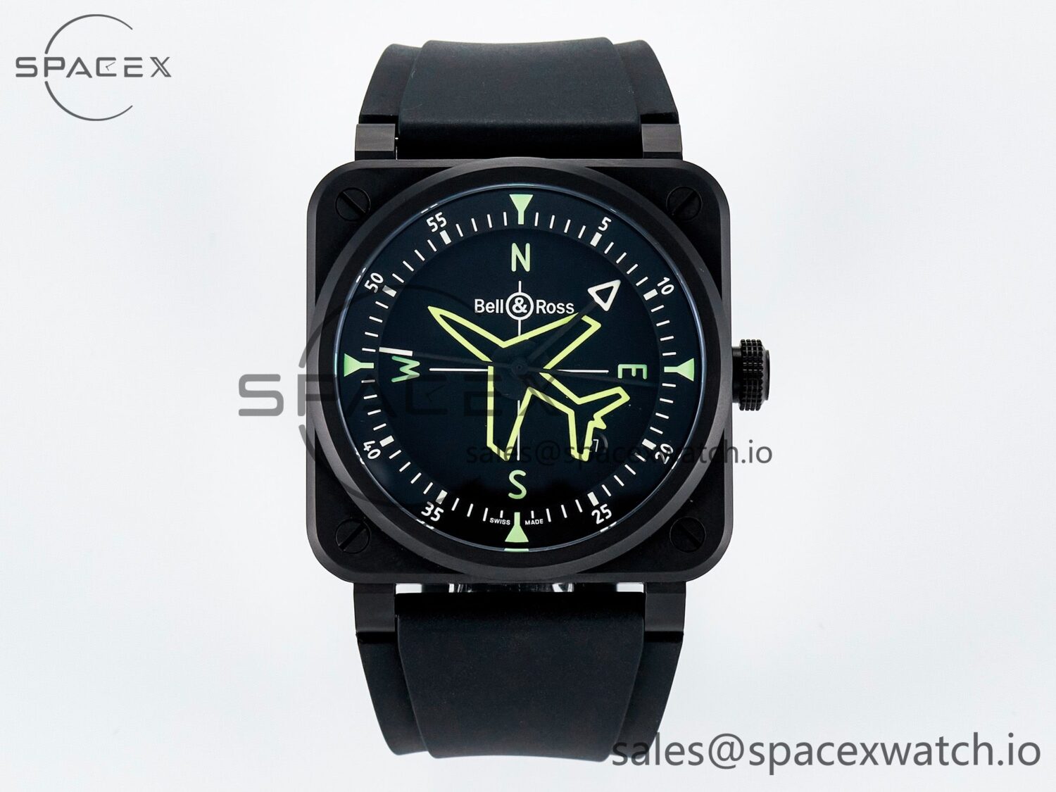 BR-03 Gyrocompass BRF reference-accurate Black Dial on Black Rubber Strap MIYOTA 9015 — custom-built watch