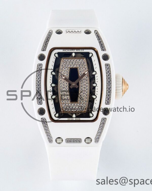 RM 007 Automatic Ladies White Ceramic Diamond Bezel Diamond Jasper — custom-built watch
