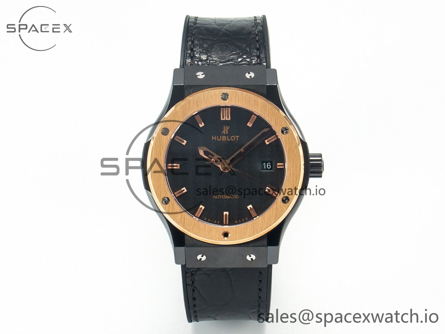 Classic Fusion 42mm Real Black Ceramic YDF reference-accurate Carbon Dial RG Bezel on Black Gummy Strap SW300 — custom-built watch