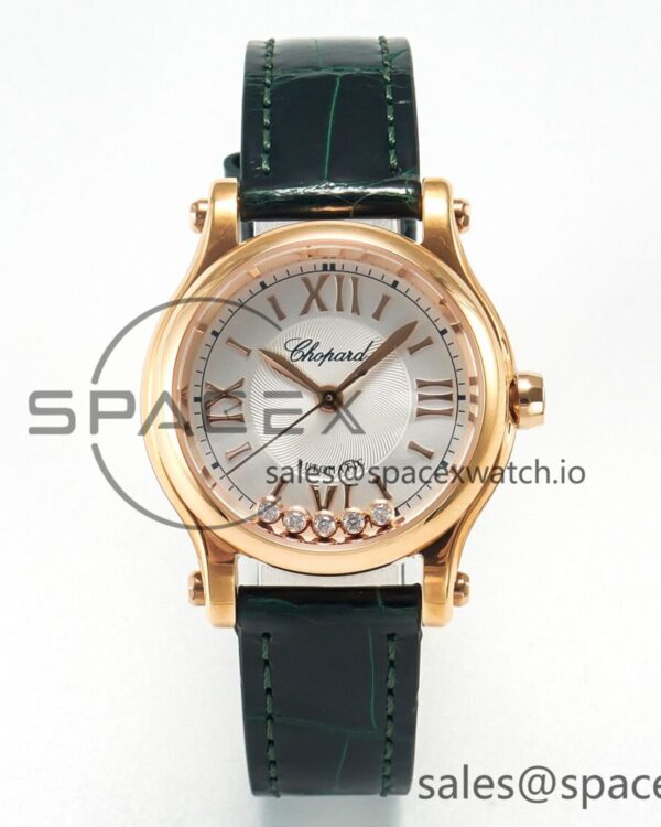 Happy Sports 30MM YF RG White Dial on Green Leather Strap A2892 — custom-built watch