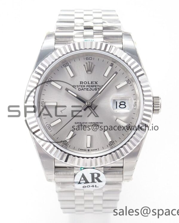 DateJust 41 126334 Fluted Bezel ARF reference-accurate 904L Steel Silver Stick Dial on Jubilee Bracelet VR3235 — custom-built watch