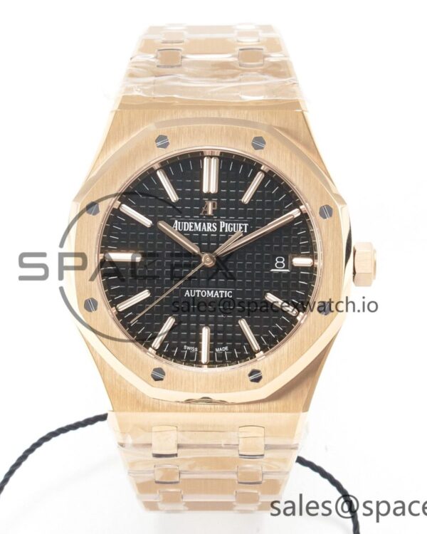 Royal Oak 41mm 15400 RG ZF reference-accurate Black Textured Dial on RG Bracelet V2 SA3120 hand-finished build — custom-built watch
