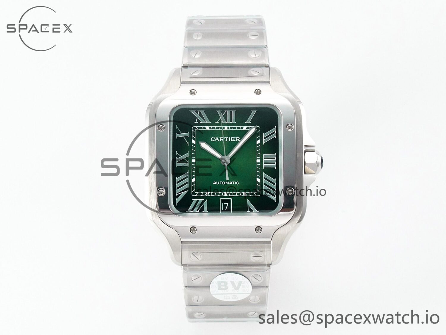 Santos de Cartier 40mm SS 2018 BVF reference-accurate Green Dial on SS SmartLinks Bracelet MIYOTA 9015 V2 — custom-built watch