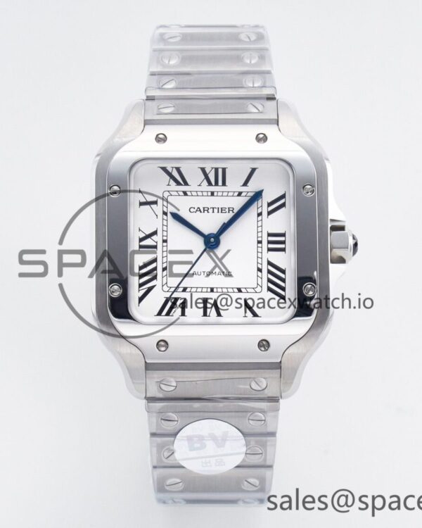Santos de Cartier 35mm SS 2018 BVF reference-accurate White Dial on SS SmartLinks Bracelet MIYOTA 9015 V2 — custom-built watch