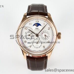 IW5033 Portugieser Perpetual Calendar RG V9F reference-accurate White Dial on Brown Leather Strap A52610 — custom-built watch
