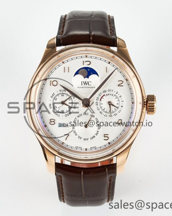 IW5033 Portugieser Perpetual Calendar RG V9F reference-accurate White Dial on Brown Leather Strap A52610 — custom-built watch