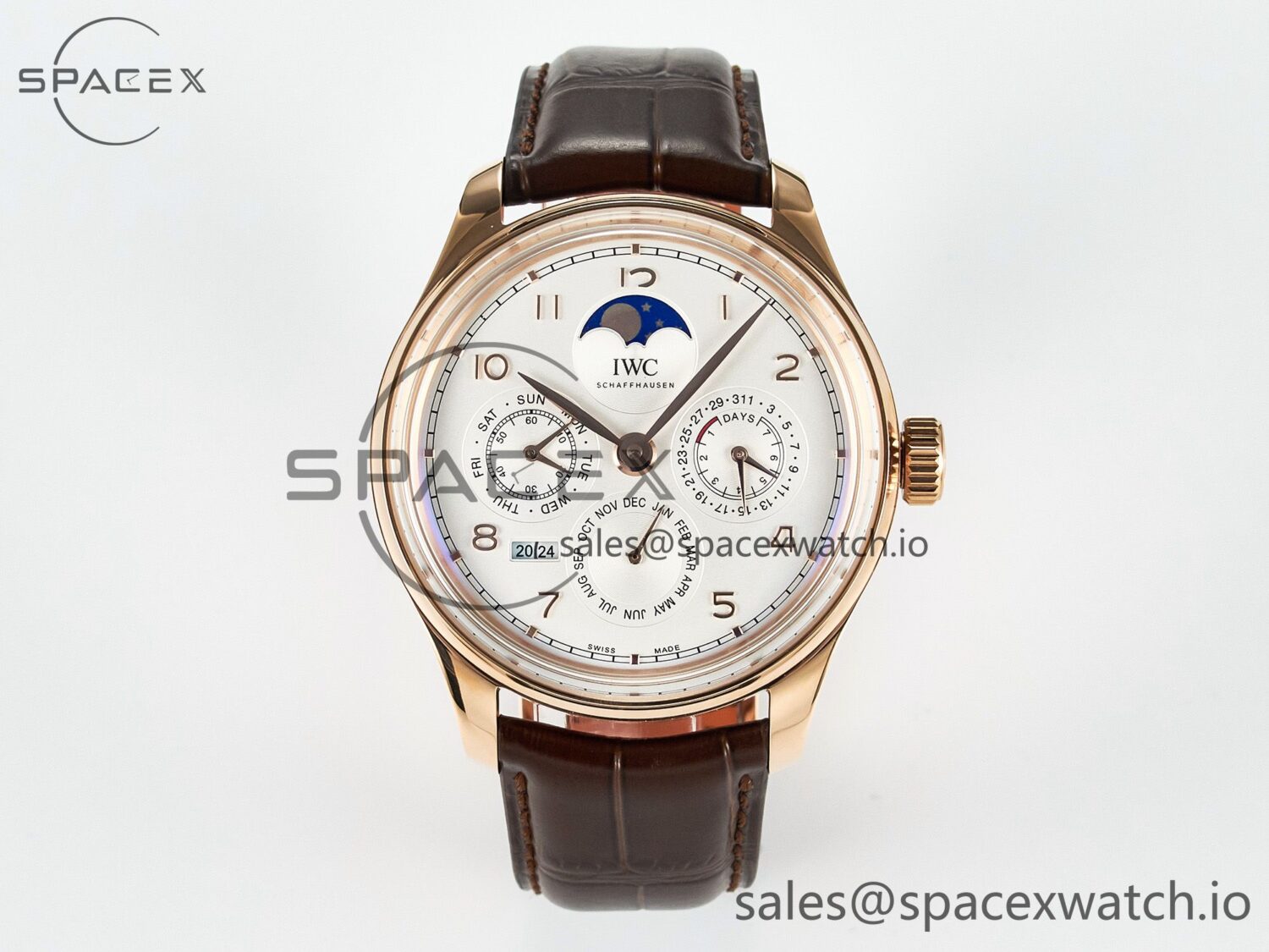 IW5033 Portugieser Perpetual Calendar RG V9F reference-accurate White Dial on Brown Leather Strap A52610 — custom-built watch