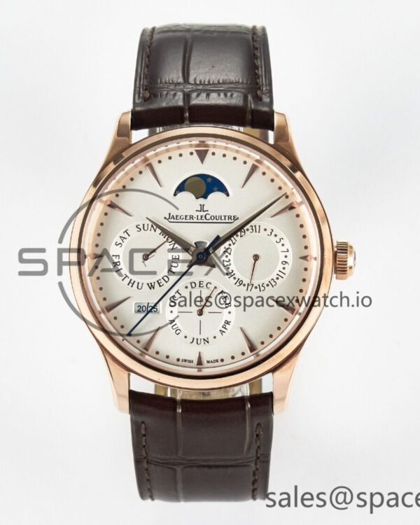 Master Ultra Thin Perpetual Calendar RG V9F reference-accurate White Dial on Brown Leather Strap A868 V2 — custom-built watch