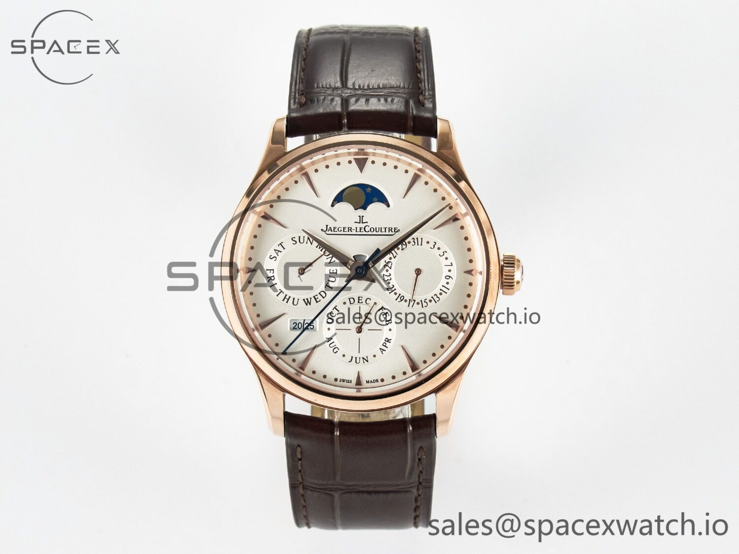Master Ultra Thin Perpetual Calendar RG V9F reference-accurate White Dial on Brown Leather Strap A868 V2 — custom-built watch