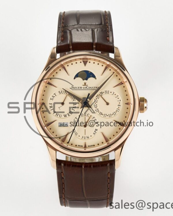 Master Ultra Thin Perpetual Calendar RG V9F reference-accurate Cream Dial on Brown Leather Strap A868 V2 — custom-built watch