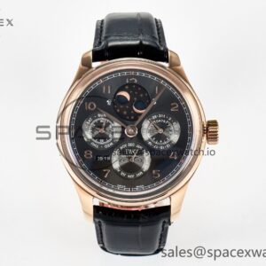 IW5034 Portugieser Perpetual Calendar RG V9F reference-accurate Black Dial on Black Leather Strap A52610 — custom-built watch
