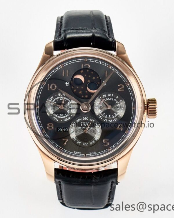 IW5034 Portugieser Perpetual Calendar RG V9F reference-accurate Black Dial on Black Leather Strap A52610 — custom-built watch