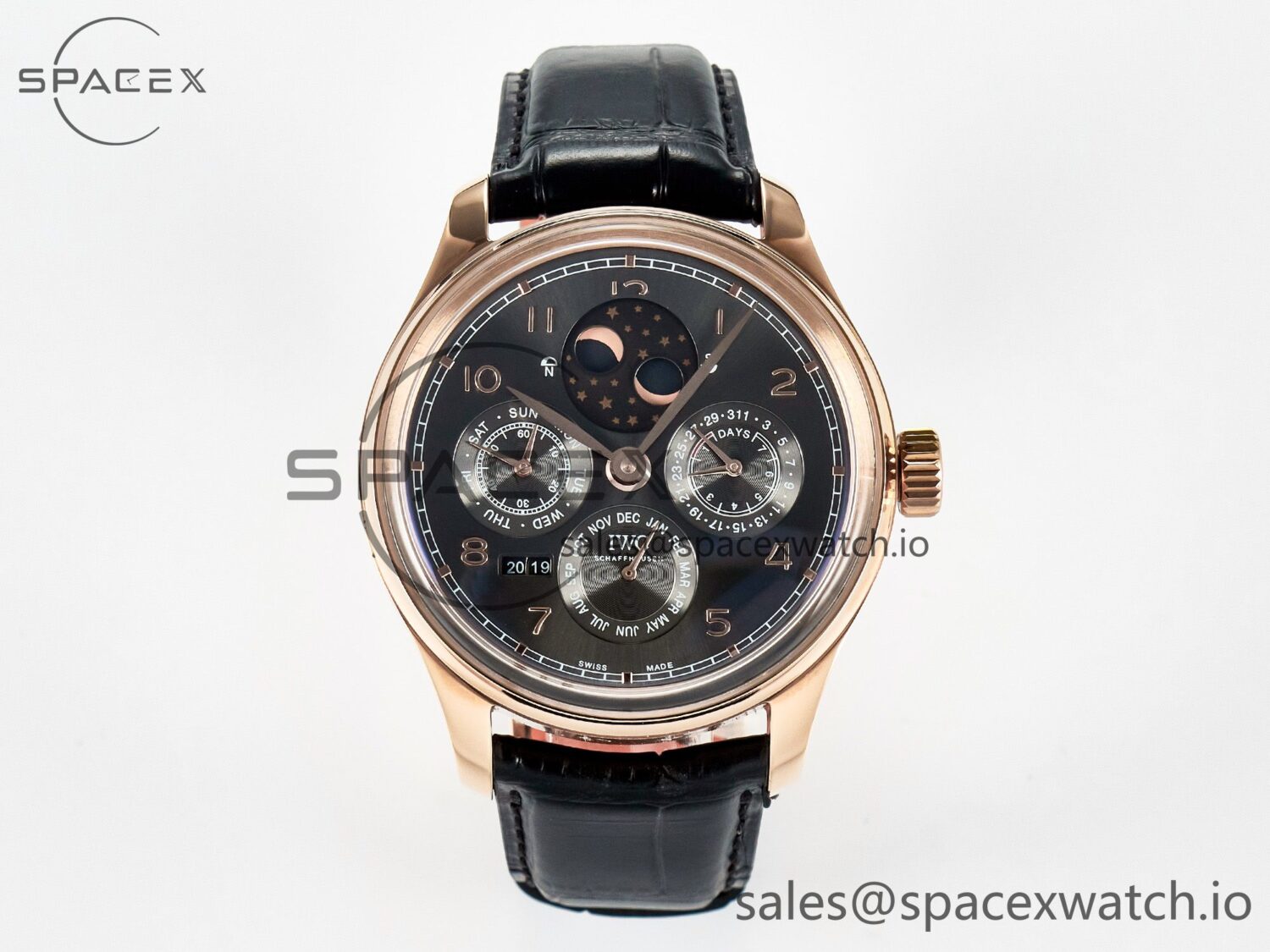 IW5034 Portugieser Perpetual Calendar RG V9F reference-accurate Black Dial on Black Leather Strap A52610 — custom-built watch