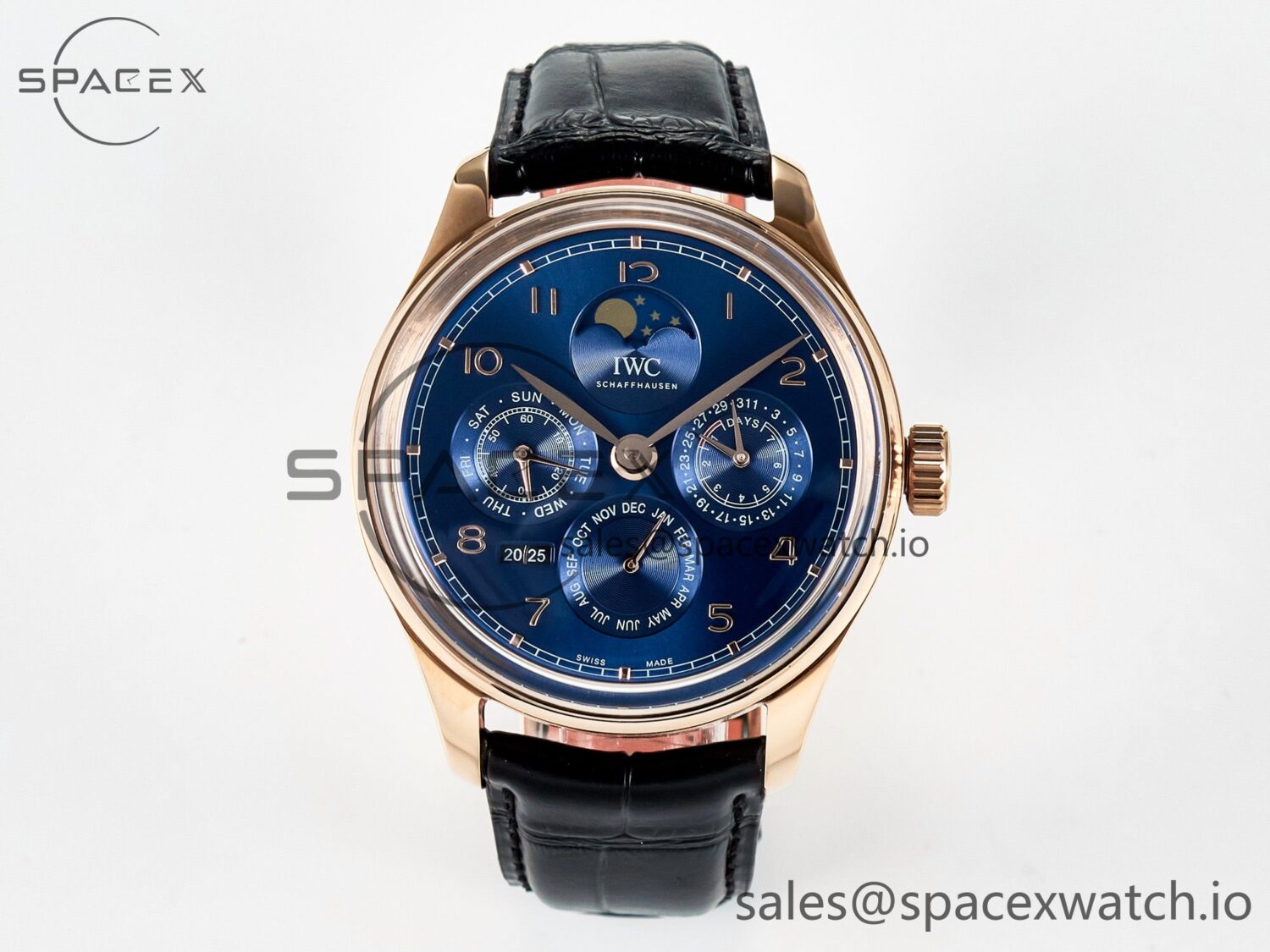 IW5033 Portugieser Perpetual Calendar RG V9F reference-accurate White Dial on Black Leather Strap A52610 — custom-built watch