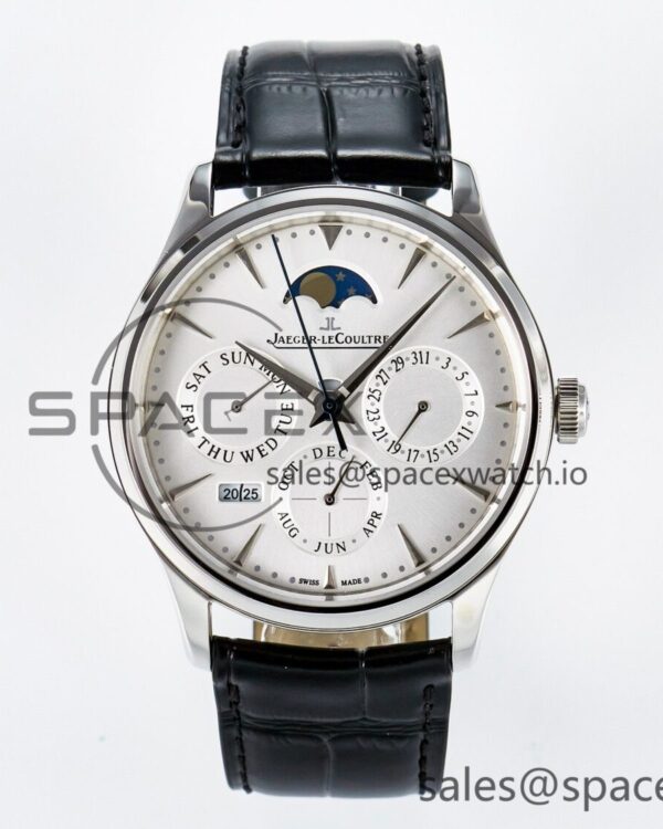 Master Ultra Thin Perpetual Calendar SS V9F reference-accurate White Dial on Black Leather Strap A868 V2 — custom-built watch