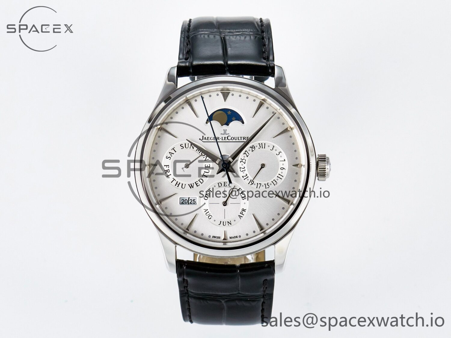 Master Ultra Thin Perpetual Calendar SS V9F reference-accurate White Dial on Black Leather Strap A868 V2 — custom-built watch