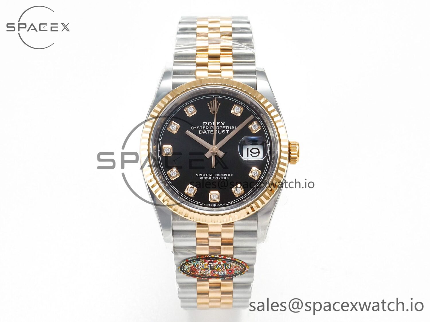 DateJust 36 126231 Clean reference-accurate 904L Steel Black Diamonds Dial on SS/RG Jubilee Bracelet VR3235 — custom-built watch